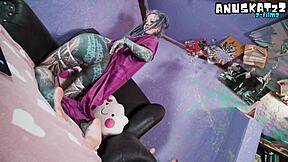 tattooed goth model teases pierced nipples then masturbates anus with toys live