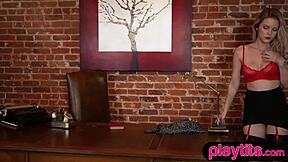 Busty Blonde Milf Strips Office Attire for Huge Tits Reveal