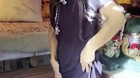 petite brunette strips stockings teases pussy quick afternoon play