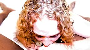 Sexy redhead babysitter rides black teen son's cock doggystyle