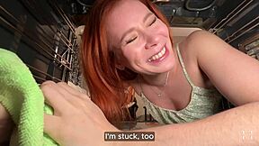 neighbors stuck in kitchen so i help with huge cock creampie threesome