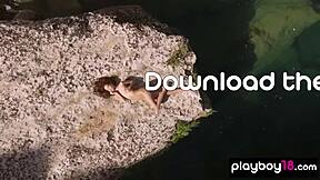 Gorgeous natural asian teen kit rysha strips naked outdoors for horny softcore fun