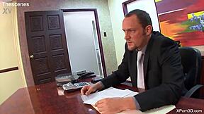 busty secretary teen sucks and fucks boss's monster cock in office