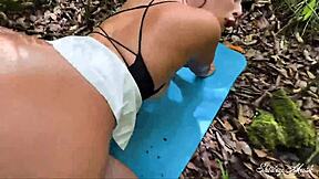 wife's busty milf bestie begs for nervous outdoor fuck on big tits and tight pussy