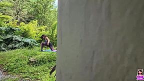 yoga slut spotted outdoors gets petite pussy slammed by big cock walker