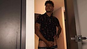 stepson catches skinny stepsis fingering shaved pussy on bed