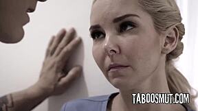 Petite Blonde Teen Threesome Bent Over with Masseuse Husband