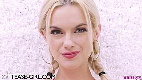 Sweet blonde teases daddy in casting interview on milf sofa.