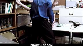 Teen trembles sucking officer's monster cock to escape store punishment