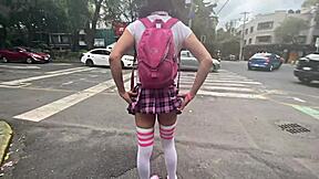 fucked a miniskirt shemale prostitute gaping her ass with monster cock