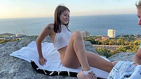 we snuck outdoors at sunset cuz she craved my cock right there!