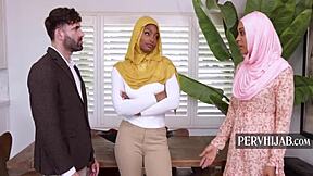 hijab stepmom pushes stepdaughter for stepdad's horny breeding