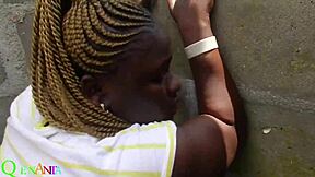 Chubby asian bent over for black cock doggystyle in uncompleted building.