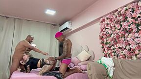 Curvy Brazilian blonde big ass takes two monster cocks outdoor