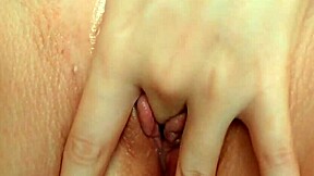 Juicy pink pussy lips clit throb in closeup masturbation orgasm