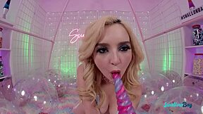 Hot Blonde Teen's Tiny Shaved Pussy Swallows Horny Monster Cock Deep!