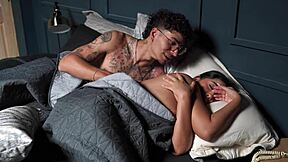 Stepmom sneaks into stepson's hotel bed for muscular pussy pounding