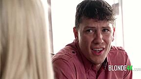 Uniformed blonde teen hunts dilf ends up fucking stepson