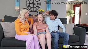 horny stepson free uses stepmom and girlfriend in threesome fuckfest