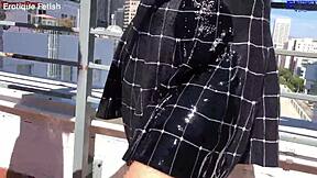 Erotique fetish patio threesome heats up barefoot. Two amateurs footjob Eric John's huge cock wet