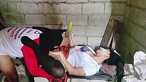 Tupad employee begs big cucumber to cum deep in her juicy pussy