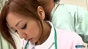 Beautiful nurse sucks cock deep then rides patient hard on bed?