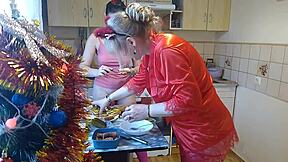 babysitter milf cooks in thong lingerie kissing teen