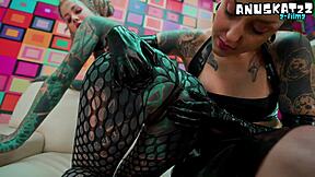 gothic lesbians fist gaping pussies in latex skirts