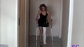 german teen in cast leg spanked hard on outdoor stairs